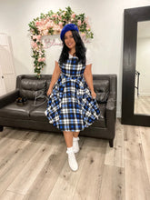Load image into Gallery viewer, Britney Pinafore Dress BLUE PLAID Bloombellamoda