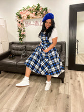 Load image into Gallery viewer, Britney Pinafore Dress BLUE PLAID Bloombellamoda