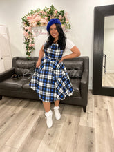Load image into Gallery viewer, Britney Pinafore Dress BLUE PLAID Bloombellamoda