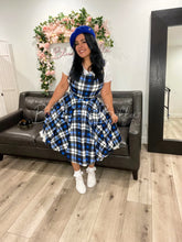 Load image into Gallery viewer, Britney Pinafore Dress BLUE PLAID Bloombellamoda
