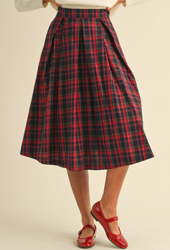 Plaid box pleats midi skirt