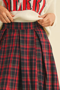 Plaid box pleats midi skirt