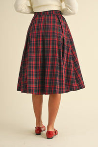 Plaid box pleats midi skirt