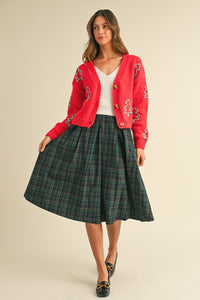 Plaid box pleats midi skirt