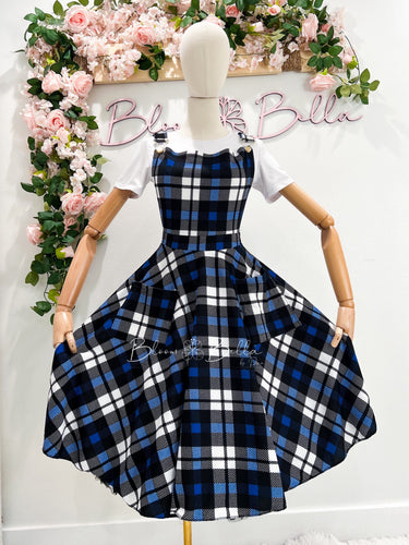 Britney Pinafore Dress BLUE PLAID Bloombellamoda 