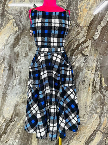 Britney Pinafore Dress BLUE PLAID Bloombellamoda 