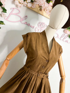 Button up V neck dress BROWN Bloombellamoda 