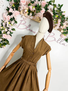 Button up V neck dress BROWN Bloombellamoda 