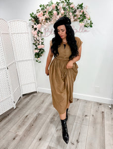 Button up V neck dress BROWN Bloombellamoda 