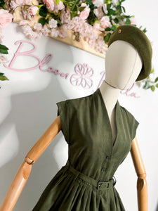 Button up V neck dress OLIVE Bloombellamoda 