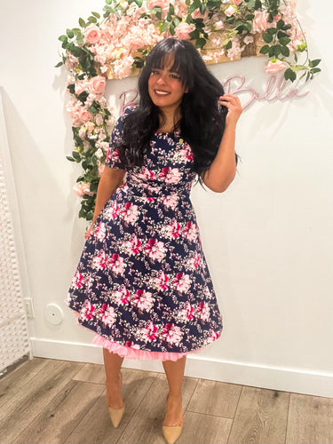 Criss cross waist midi BLUE Bloombellamoda 