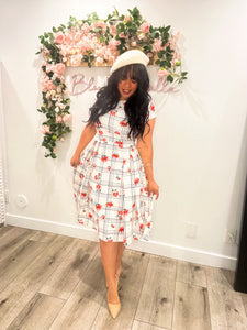 Cynthia Carnation scuare print SMALL/LARGE Dresses Bloombellamoda 