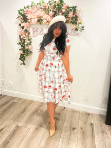 Cynthia Carnation scuare print SMALL/LARGE Dresses Bloombellamoda 