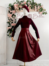 Load image into Gallery viewer, Faux leather midi BLACK/BURGUNDY Bloombellamoda 