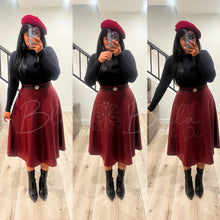 Cargar imagen en el visor de la galería, Faux leather midi BLACK/BURGUNDY Bloombellamoda 