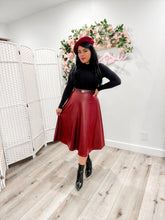 Load image into Gallery viewer, Faux leather midi BLACK/BURGUNDY SMALL/MEDIUM Bloombellamoda 