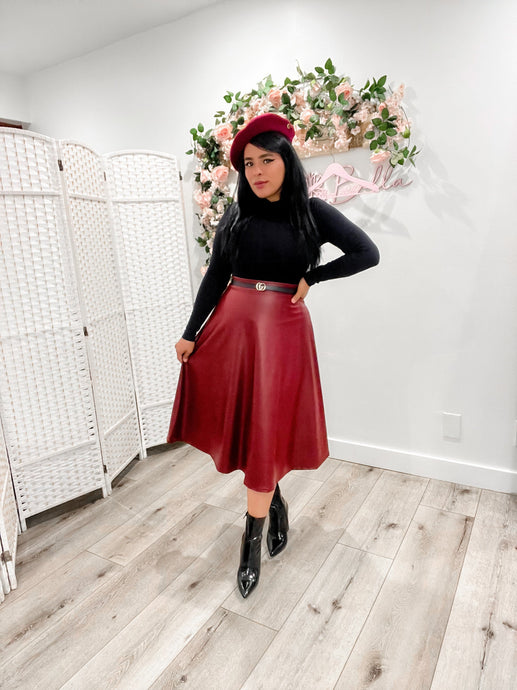 Faux leather midi BLACK/BURGUNDY SMALL/MEDIUM Bloombellamoda 