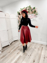 Load image into Gallery viewer, Faux leather midi BLACK/BURGUNDY SMALL/MEDIUM Bloombellamoda 