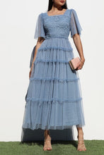 Load image into Gallery viewer, Lace top ruffles mesh dress BLUE Bloombellamoda 