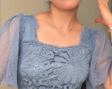 Load image into Gallery viewer, Lace top ruffles mesh dress BLUE Bloombellamoda 
