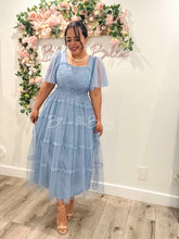 Load image into Gallery viewer, Lace top ruffles mesh dress BLUE Bloombellamoda 