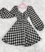 Load image into Gallery viewer, Long sleeve tweed houndstooth print dress Bloombellamoda 
