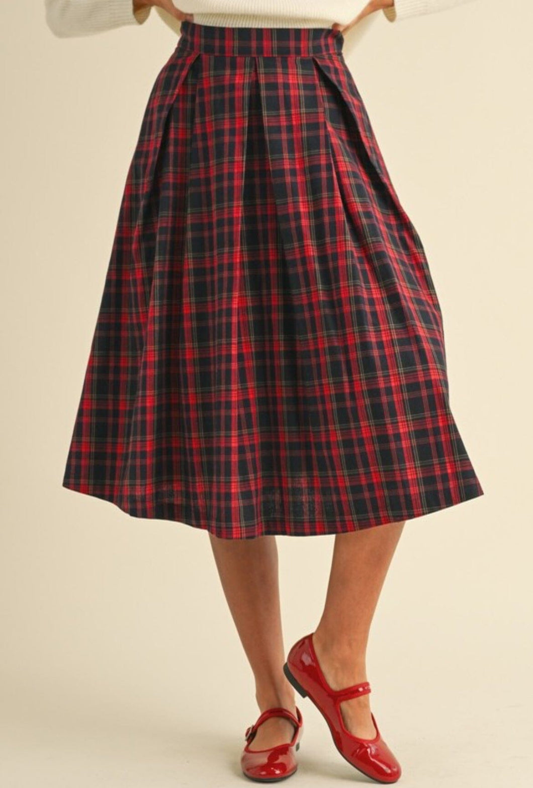 Plaid box pleats midi skirt Bloombellamoda 