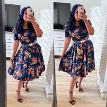 Load image into Gallery viewer, Princess Dress Metallic Blue Floral Bloombellamoda 