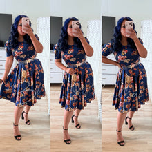 Load image into Gallery viewer, Princess Dress Metallic Blue Floral Bloombellamoda 