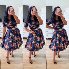 Load image into Gallery viewer, Princess Dress Metallic Blue Floral Bloombellamoda 