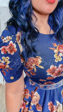 Load image into Gallery viewer, Princess Dress Metallic Blue Floral Bloombellamoda 