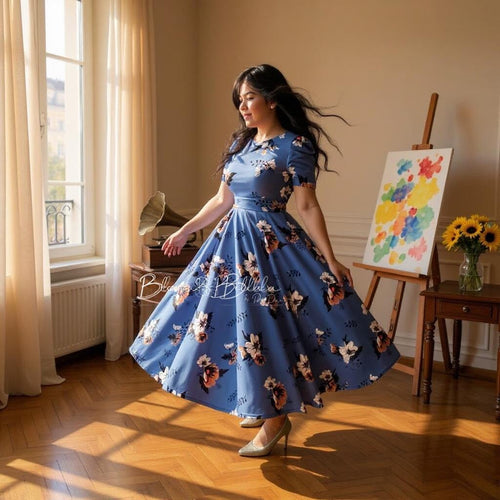Princess waist tie BLUE FLORAL Dresses Bloombellamoda 