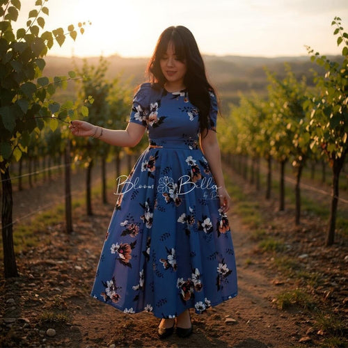 Princess waist tie BLUE FLORAL Dresses Bloombellamoda 