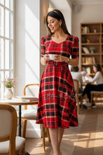 Load image into Gallery viewer, Red plaid midi SMALL TO LARGE Bloombellamoda 