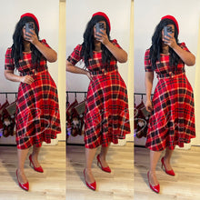 Load image into Gallery viewer, Red plaid midi SMALL TO LARGE Bloombellamoda 