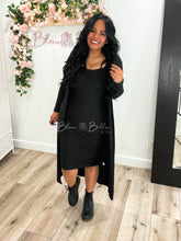 Load image into Gallery viewer, Ribbed cardigan and cami midi bodycon dress (Black) Bloombellamoda 