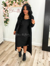 Load image into Gallery viewer, Ribbed cardigan and cami midi bodycon dress (Black) Bloombellamoda 