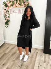 Load image into Gallery viewer, Ribbed cardigan and cami midi bodycon dress (Black) Bloombellamoda 