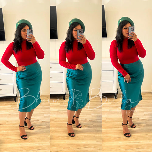 Satin midi skirt DARK GREEN Bloombellamoda 