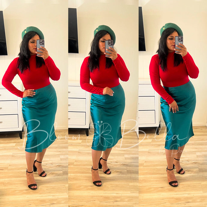 Satin midi skirt DARK GREEN Bloombellamoda 