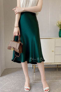 Satin midi skirt DARK GREEN Bloombellamoda 