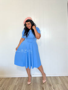 Textured midi dress LIGHT BLUE SMALL TO XL Bloombellamoda 