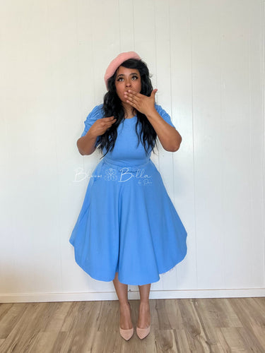 Textured midi dress LIGHT BLUE SMALL TO XL Bloombellamoda 
