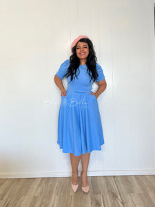 Textured midi dress LIGHT BLUE SMALL TO XL Bloombellamoda 
