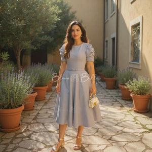 Textured midi dress LIGHT GREY Bloombellamoda 