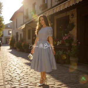 Textured midi dress LIGHT GREY Bloombellamoda 