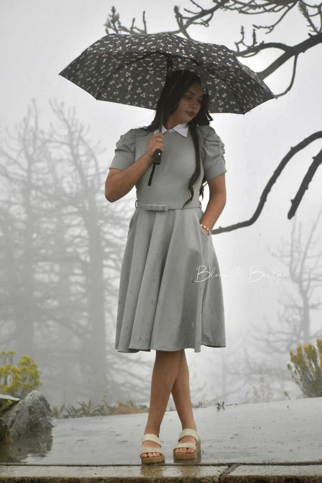 Textured midi dress LIGHT GREY SMALL TO XL Bloombellamoda 