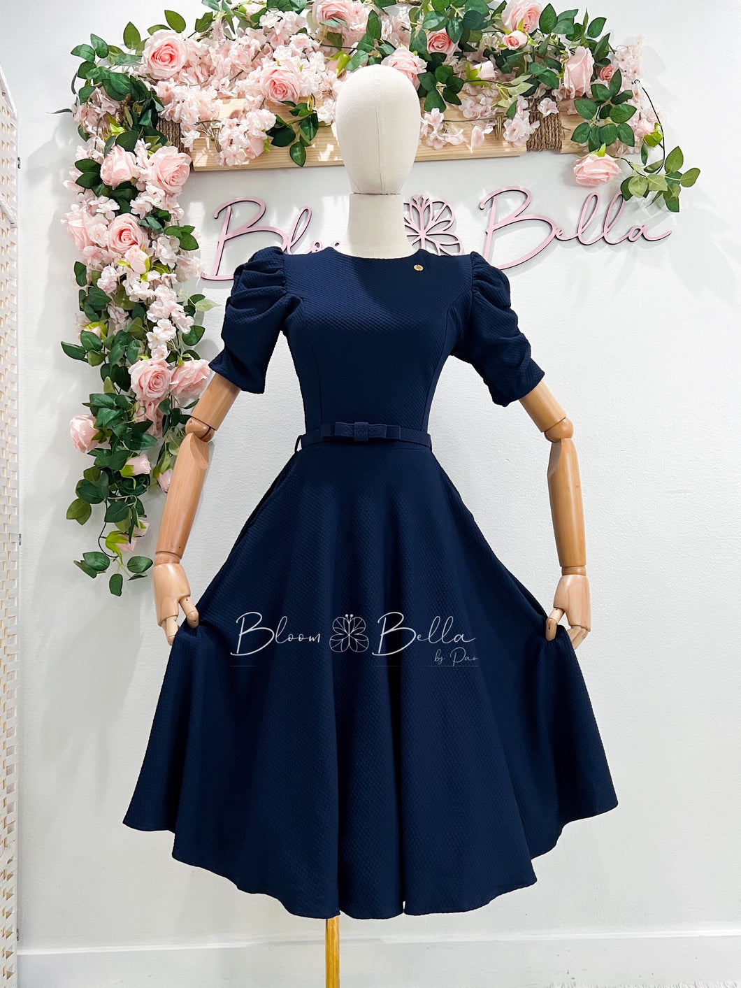 Textured midi dress NAVY Bloombellamoda 