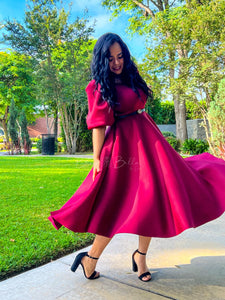 Bubble sleeve midi dress Bloombellamoda 