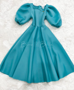 Bubble sleeve midi dress BLUE/BURGUNDY Bloombellamoda 